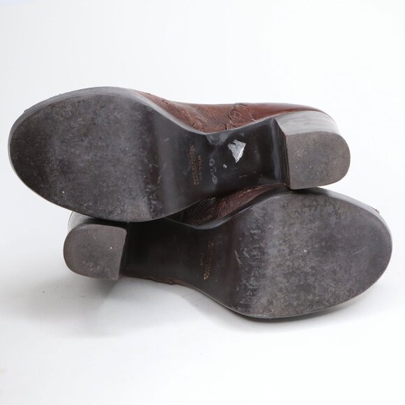 MIA Leather Mary Jane Platform Pumps Y2K Brown Peeptoe Chunky Heels Retro Mod - Picture 8 of 12